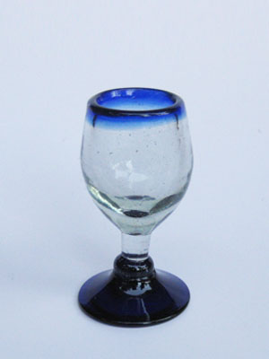 Colored Rim Glassware / Cobalt Blue Rim 2 oz Tulip Stemmed Tequila Sippers (set of 6) / These stemmed tequila sipping glasses are like mini wine glasses. Made of authentic recycled glass.